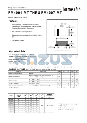 FM4001-MT datasheet - Chip Silicon Rectifier - Glass passivated type