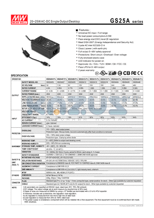 GS25A09-P1J datasheet - 20~25WAC-DC Single Output Desktop
