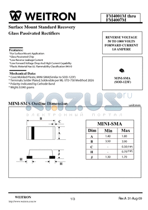 FM4001M_09 datasheet - Surface Mount Standard Recovery Glass Passivated Rectifiers
