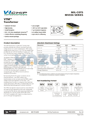 MV036F011M100 datasheet - Transformer