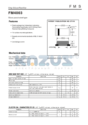 FM4003 datasheet - Chip Silicon Rectifier - Glass passivated type