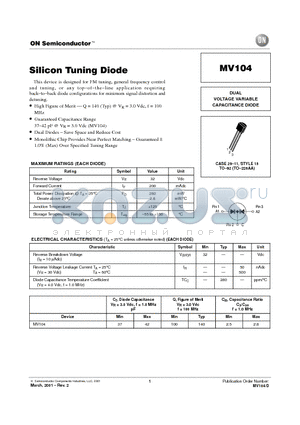 MV104 datasheet - Silicon Tuning Diode