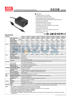GS25B05 datasheet - 20~25WAC-DC Single Output Desktop