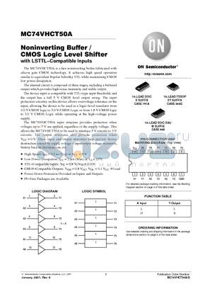 MC74VHCT50A datasheet - Noninverting Buffer / CMOS Logic Level Shifter with LSTTL−Compatible Inputs