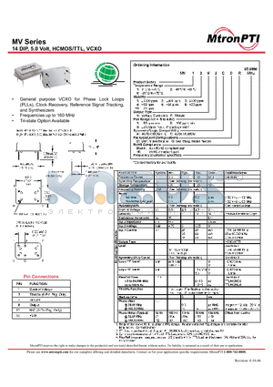 MV11T1AG datasheet - 14 DIP, 5.0 Volt, HCMOS/TTL, VCXO