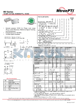 MV11T1AD datasheet - 14 DIP, 5.0 Volt, HCMOS/TTL, VCXO