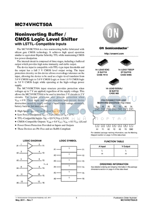 MC74VHCT50ADG datasheet - Noninverting Buffer / CMOS Logic Level Shifter