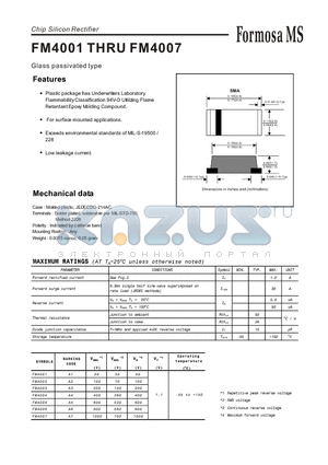 FM4004 datasheet - Chip Silicon Rectifier - Glass passivated type