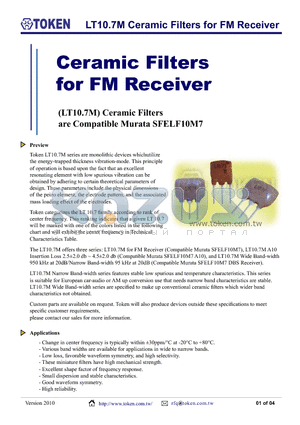 LT10.7MS2 datasheet - LT10.7M Ceramic Filters for FM Receiver