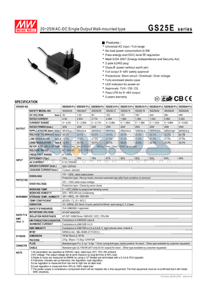 GS25E09-P1J datasheet - 20~25WAC-DC Single Output Wall-mounted type