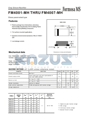 FM4005-MH datasheet - Chip Silicon Rectifier - Glass passivated type