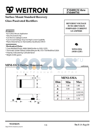 FM4005M datasheet - Surface Mount Standard Recovery Glass Passivated Rectifiers