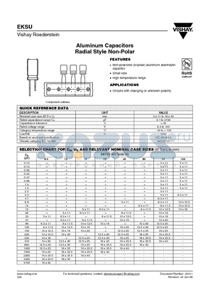 MALREKS20AA010J00K datasheet - Aluminum Capacitors Radial Style Non-Polar