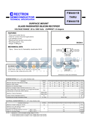 FM4007B datasheet - SURFACE MOUNT GLASS PASSIVATED SILICON RECTIFIER