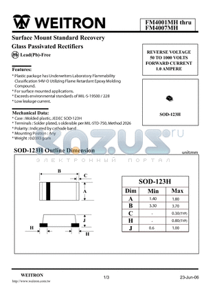 FM4007MH datasheet - Surface Mount Standard Recovery Glass Passivated Rectifiers