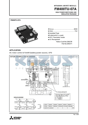 FM400TU-07A_09 datasheet - MOSFET MODULE HIGH POWER SWITCHING USE INSULATED PACKAGE