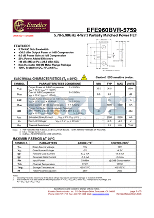 EFE960BVR-5759 datasheet - 5.70-5.90GHz 4-Watt Partially Matched Power FET