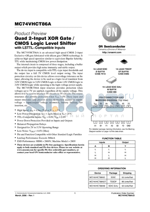 MC74VHCT86ADT datasheet - Quad 2−Input XOR Gate / CMOS Logic Level Shifter with LSTTL−Compatible Inputs