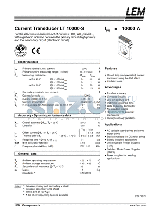 LT10000-S datasheet - Current Transducer LT 10000-S