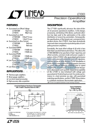 LT1001AMJ8/883 datasheet - Precision Operational Amplifier