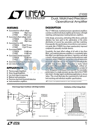 LT1002AMJ datasheet - Dual, Matched Precision Operational Amplifier