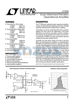 LT1002ACN datasheet - Dual, Matched Precision Operational Amplifier