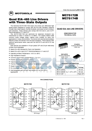 MC75174BDW datasheet - QUAD EIA-485 LINE DRIVERS WITH THREE-STATE OUTPUTS