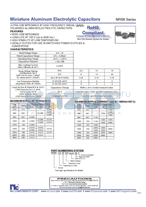 NRSJ681M10V10X16TBF datasheet - Miniature Aluminum Electrolytic Ca pac i tors