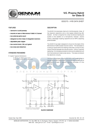 GS3015 datasheet - V.C. Preamp Hybrid for Class D