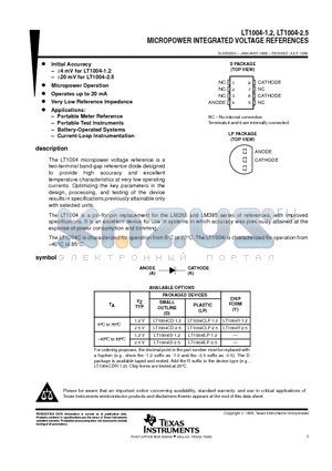 LT1004 datasheet - MICROPOWER INTEGRATED VOLTAGE REFERENCES