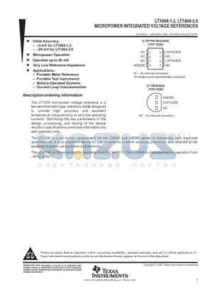 LT1004-12 datasheet - MICROPOWER INTEGRATED VOLTAGE REFERENCES