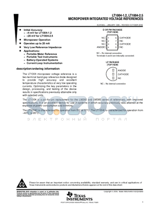 LT1004CD-2-5 datasheet - MICROPOWER INTEGRATED VOLTAGE REFERENCES