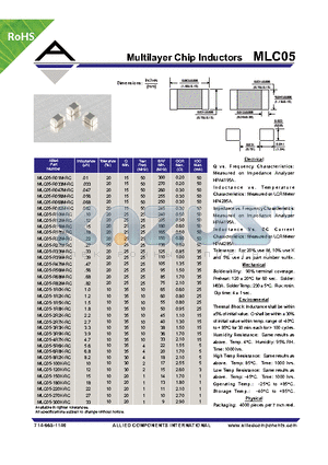 MLC05-R047M-RC datasheet - Multilayer Chip Inductors