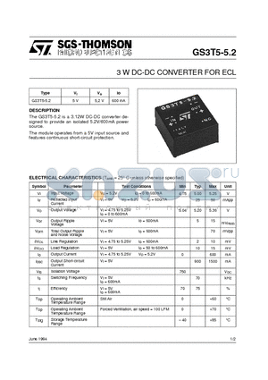GS3T5-52 datasheet - 3 W DC-DC CONVERTER FOR ECL