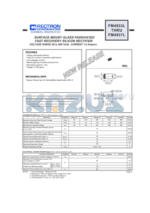 FM4934L datasheet - SURFACE MOUNT GLASS PASSIVATED FAST RECOVERY SILICON RECTIFIER VOLTAGE RANGE 50 to 600 Volts CURRENT 1.0 Ampere
