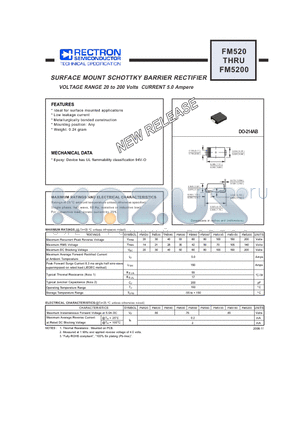 FM5200 datasheet - SURFACE MOUNT SCHOTTKY BARRIER RECTIFIER VOLTAGE RANGE 20 to 200 Volts CURRENT 5.0 Ampere