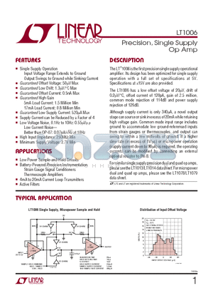 LT1006ACH datasheet - Precision, Single Supply Op Amp