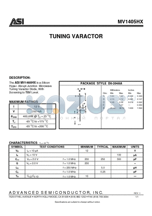 MV1405HX datasheet - TUNING VARACTOR