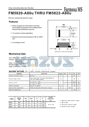 FM5820-A80U datasheet - Chip Schottky Barrier Diodes - Silicon epitaxial planer type