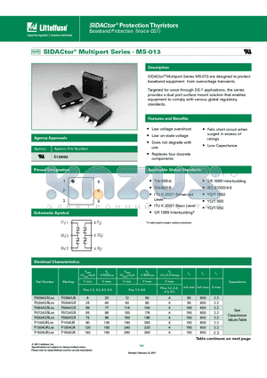 P2304UALXX datasheet - SIDACtor^ Multiport Series MS-013 are designed to protect baseband equipment