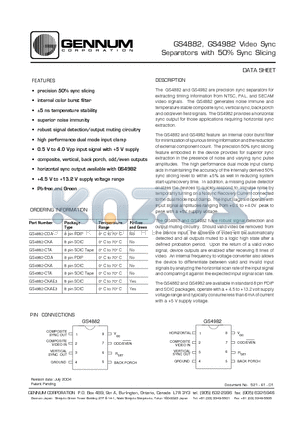 GS4982 datasheet - Video Sync Separators with 50% Sync Slicing
