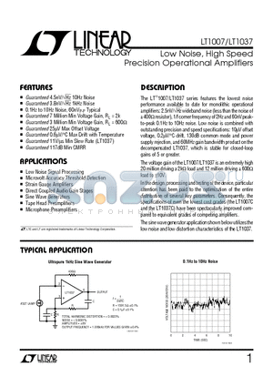 LT1007ACN8 datasheet - Low Noise, High Speed Precision Operational Amplifiers