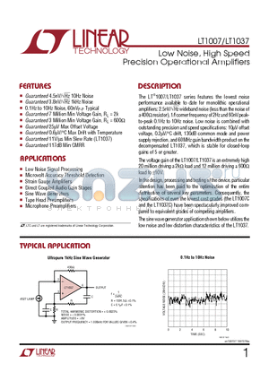 LT1007CS8 datasheet - Low Noise, High Speed Precision Operational Amplifiers