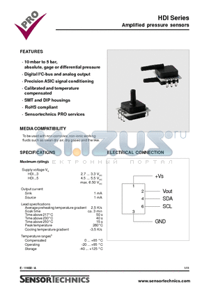 HDIB001AABY8P5 datasheet - Amplified pressure sensors