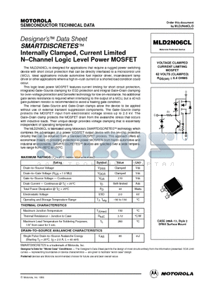 MLD2N06CL datasheet - VOLTAGE CLAMPED CURRENT LIMITING MOSFET