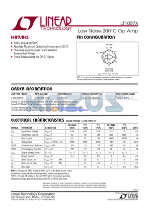 LT1007X datasheet - Low Noise 200`C Op Amp