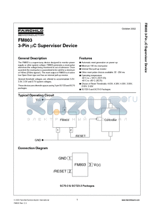 FM803JP3X datasheet - 3-Pin lC Supervisor Device