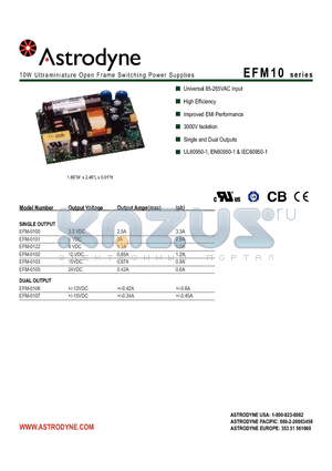 EFM-0103M datasheet - 10W Ultraminiature Open Frame Switching Power Supplies