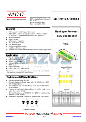 MLESD12A-1206A4 datasheet - Multilayer Polymer ESD Suppressor