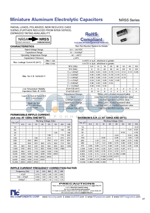 NRSS101M25V8X11.5TRF datasheet - Miniature Aluminum Electrolytic Capacitors
